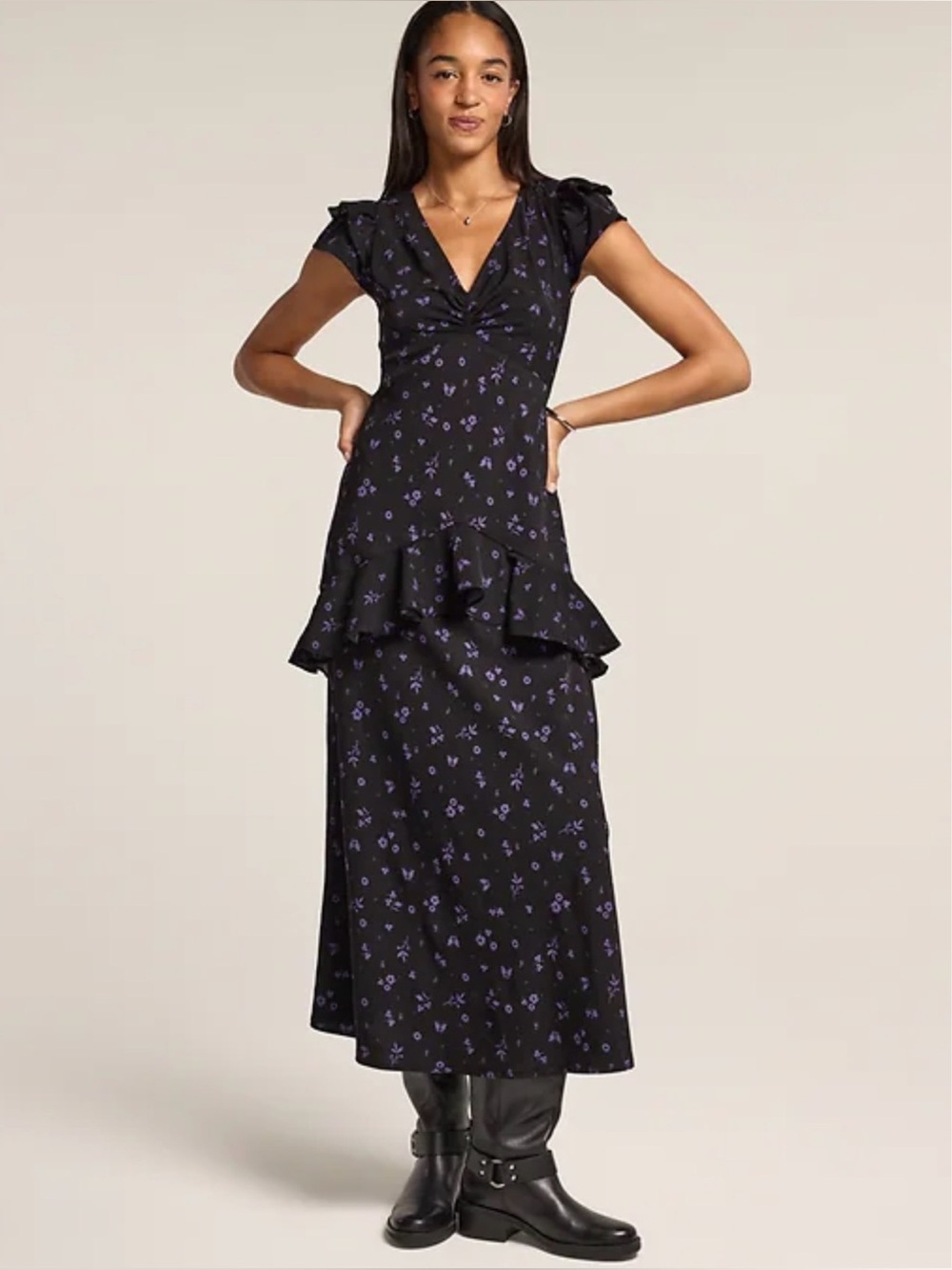 Anna Sui x Old Navy Crepe V-Neck Ruffle Maxi Dress Size Large
